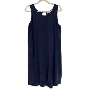 Grana Chinese Silk Tank Mini Dress Navy Blue Small Minimalist Beach Spring